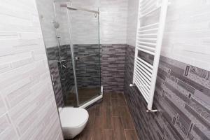 een badkamer met toilet en glazen douche bij Apartament Centru Chisinau in Chişinău