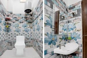 two pictures of a bathroom with a toilet and a sink at Hotel O Brij Ghat Mukteshwar Formerly Brijwasi Guest House in Kankather