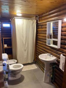 a bathroom with a toilet and a sink at Complejo La Morenita in Azul