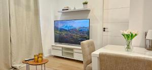 a living room with a large flat screen tv at Nala Host- Sea Breeze 1BR apartment in Hulhumale