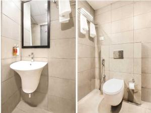 two pictures of a bathroom with a sink and a toilet at Townhouse Rajahmundry City Centre Formerly Svas Inn in Godāvari