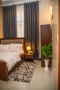 a bedroom with a bed and a potted plant at Cool Stay Apartments Dodoma in Dodoma