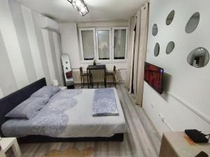a bedroom with a bed and a dining room at Studio apartman Nataly in Kruševac