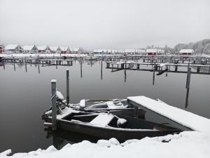 un barco en el agua cubierto de nieve en Nr. 496 Haus Biber, en Berg