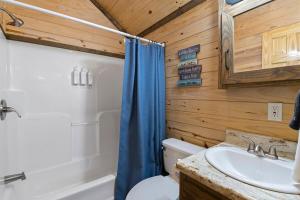 un bagno con un water e un lavandino di All Tuckered Out - Riverfront Cabin, Fish, Hike & 5 Minutes to Sylva! a Sylva Altre 20 foto