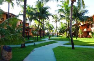 a path through a park with palm trees at Flat Pé na Areia em Guarajuba Summer House, Bahia in Monte Gordo