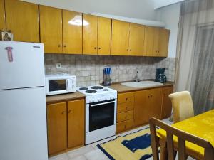 a kitchen with a white stove and a microwave at Φουντούκι in Veria