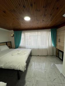 een slaapkamer met een bed en een groot raam bij Sefaa Otel in Sultanahmet