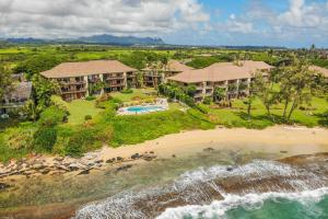 an aerial view of a resort with a beach at Lanikai #212 in Wailua
