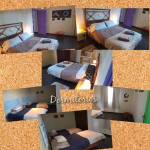 a collage of pictures of beds in a room at Casa Rural El Olivar Victoria in Cuevas del Campo