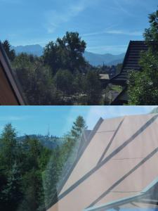two pictures of a building and a view of trees at Apartamenty pod Jesionami u Bartka in Zakopane
