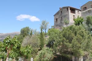 un antiguo edificio en la cima de una colina con árboles en Cal Millo, en Vilella Alta