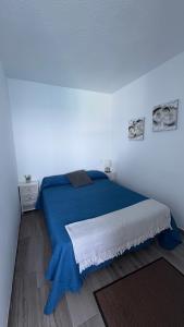 a bedroom with a blue bed with a blue blanket at Vistas al Mar in Tacoronte