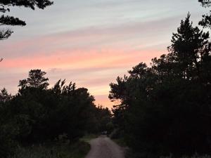 Východ nebo západ slunce při pohledu z prázdninového domu nebo okolí