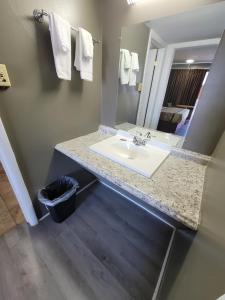 a bathroom with a sink and a mirror at Lamplighter Inn Independence in Independence