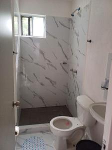 トゥルムにあるCasa Aldea Tulumのトイレと洗面台付きのバスルーム