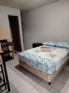 a bedroom with a bed in a room with a stove at Apartahotel los cactus in David