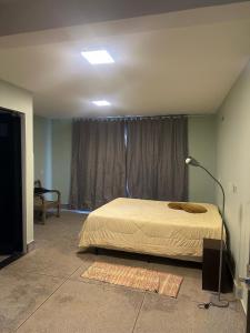 ピレノポリスにあるEsquina Da Mataのベッドルーム(ベッド1台、ランプ付)