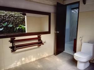 a bathroom with a toilet and a mirror at The Chapel Alam Sari Ubud in Ubud +14 photos