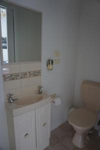 Un baño con lavabo, inodoro y espejo. en Central Bendigo Apartment - CBD, en Bendigo