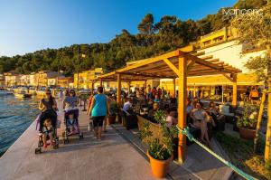 a group of people sitting on a pier next to the water at Apartment Niksa in Novigrad Dalmatia