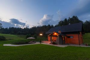 a log cabin with a porch and a patio at Anupro Villa in Trakai