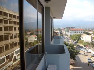 a view of a city street from a building at Panama Inn Moshi in Moshi