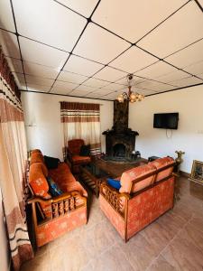 a living room with couches and a fire place at The Crowns Lodge in Nuwara Eliya