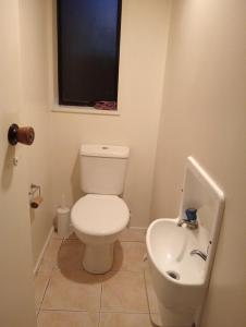 a small bathroom with a toilet and a sink at City holiday accommodation in Tauranga