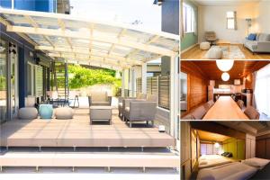 a collage of three pictures of a living room at mion in Kyonan
