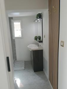 a bathroom with a sink and a mirror at MARTIGUES Adorable petite guest house in Martigues