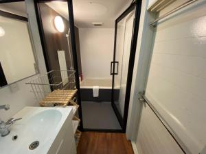 a bathroom with a sink and a mirror and a shower at ＡＴＴＡ ＨＯＴＥＬ ＫＡＭＡＫＵＲＡ / Vacation STAY 77545 in Kamakura