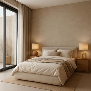 a bedroom with a large bed and a window at Nomade Villas in Agios Ioannis Peristeron +17 photos