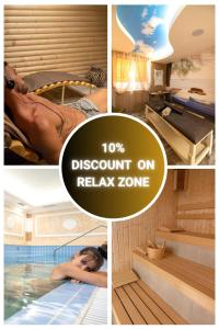 a collage of pictures of a room with a pool at Glamping Alliance Hotel in Plovdiv