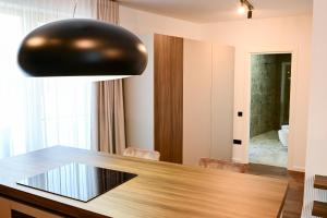 クルジュ・ナポカにあるEvo Residence Taietura Turculuiのダイニングテーブルの上に吊るされた大きなブラックライト +231枚の写真