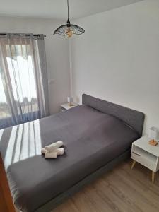 a bedroom with a large bed with two towels on it at AquaLodge Vitalia in Aix-les-Bains