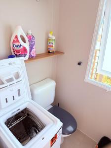 a washing machine in a bathroom with a toilet at Mobil Home 6 pers Capbreton in Capbreton +9 photos