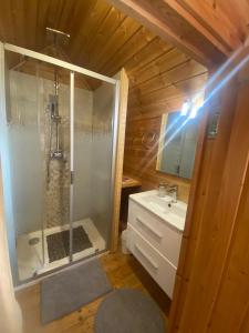 un baño con ducha y lavabo en Étoile du Cians Camping Beuil, en Beuil