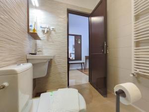 a bathroom with a toilet and a sink and a mirror at Pensiune și Restaurant Silvania in Poiana Măgura +36 photos