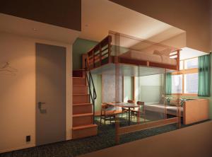 a room with a loft bed and a dining room at OMO7 Yokohama by Hoshino Resorts in Yokohama +8 photos