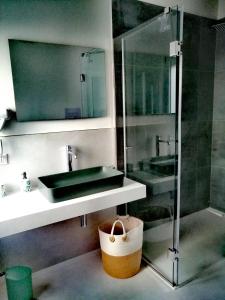 een badkamer met een wastafel en een glazen douche bij B&B Magnolie in Palermo +28 foto's