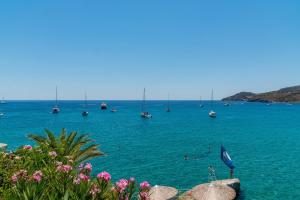 a view of a large body of water with boats at Panorama Hotel in Agia Marina Aegina