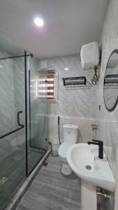 a bathroom with a toilet and a sink and a shower at Well Furnished 4 bedrooms duplex available! in Lekki