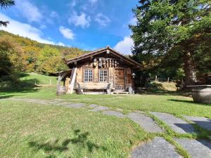 a log cabin in a field with a grass yard at Rauft-Perfekter Rückzugsort für besondere Feierlichkeiten 2500 m2 Grundstück mitten in der Natur in Hasliberg +22 photos