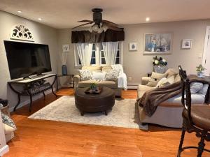 un soggiorno con un divano e una TV di Townhouse on the River a Nottingham