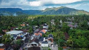 an aerial view of a village with trees and houses at LM Home 2 Mendira in Candidasa