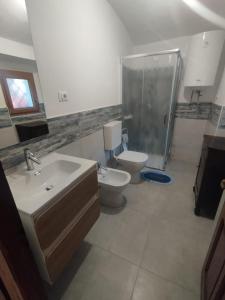a bathroom with a toilet and a shower and a sink at Il Borghetto in Villaretto