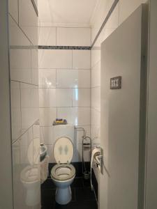 a bathroom with a white toilet in a room at Casa Pelzerro in Aachen +7 photos