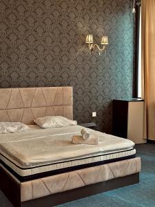 バクーにあるOlive Seaside Hotelの部屋の中に大きなベッドがある寝室