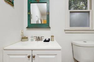 a bathroom with a sink and a mirror and a toilet at Brook Hollow in Hendersonville +20 photos